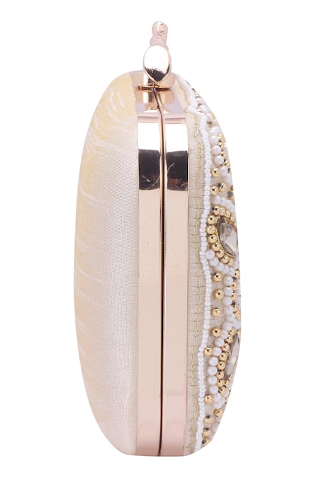 Shop_Nazaakat By Samara Singh_White Beads, Crystals, Stones Beaded And Embellished Clutch