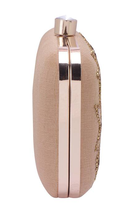 Shop_Nazaakat By Samara Singh_Gold Beads, Stones Embroidered Floral Motif Clutch With Sling _Online_at_Aza_Fashions