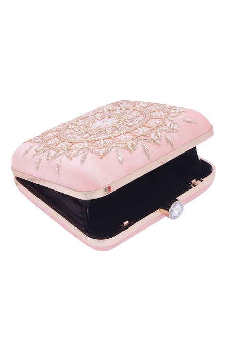Nazaakat By Samara Singh_Pink Beads, Sequins, Embroidery Mandala Motif Box Clutch _Online_at_Aza_Fashions
