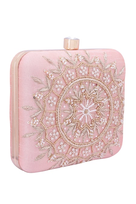 Nazaakat By Samara Singh_Pink Beads, Sequins, Embroidery Mandala Motif Box Clutch _at_Aza_Fashions