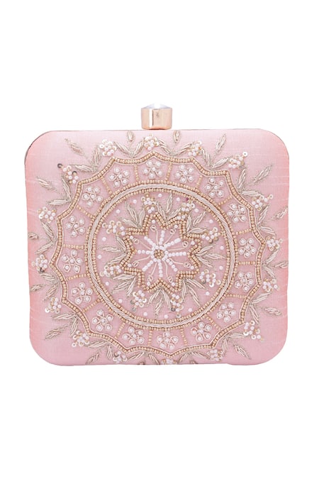 Buy_Nazaakat By Samara Singh_Pink Beads, Sequins, Embroidery Mandala Motif Box Clutch 