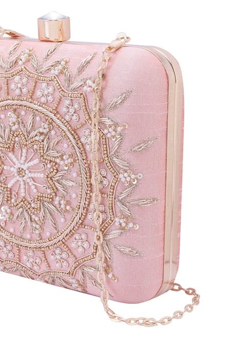 Shop_Nazaakat By Samara Singh_Pink Beads, Sequins, Embroidery Mandala Motif Box Clutch 