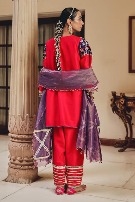 Shop Ajiesh Oberoi Pink Silk, Tissue Embroidery, Mirrors, Gota Patti, Meher Rani Salwar Set at Aza Fashions Shop_Ajiesh Oberoi_Pink Silk, Tissue Embroidery, Mirrors, Gota Patti, Meher Rani Salwar Set _at_Aza_Fashions