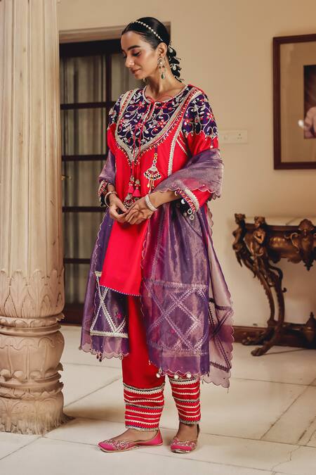 Shop Ajiesh Oberoi Pink Silk, Tissue Embroidery, Mirrors, Gota Patti, Meher Rani Salwar Set Online at Aza Fashions Shop_Ajiesh Oberoi_Pink Silk, Tissue Embroidery, Mirrors, Gota Patti, Meher Rani Salwar Set _Online_at_Aza_Fashions