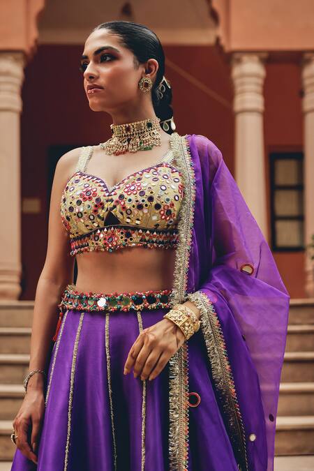 Ajiesh Oberoi Purple Silk, Organza Mirrors, Gota Patti, Tassels, Embroidery Jash-e-lehenga Set Online at Aza Fashions Ajiesh Oberoi_Purple Silk, Organza Mirrors, Gota Patti, Tassels, Embroidery Jash-e-lehenga Set _Online_at_Aza_Fashions