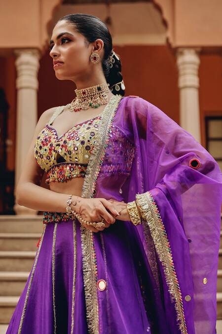 Buy Ajiesh Oberoi Purple Silk, Organza Mirrors, Gota Patti, Tassels, Embroidery Jash-e-lehenga Set Online at Aza Fashions Buy_Ajiesh Oberoi_Purple Silk, Organza Mirrors, Gota Patti, Tassels, Embroidery Jash-e-lehenga Set _Online_at_Aza_Fashions