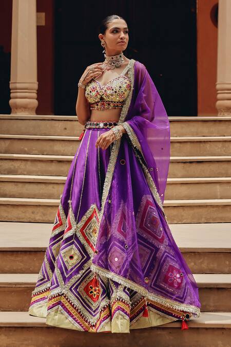 Shop Ajiesh Oberoi Purple Silk, Organza Mirrors, Gota Patti, Tassels, Embroidery Jash-e-lehenga Set Online at Aza Fashions Shop_Ajiesh Oberoi_Purple Silk, Organza Mirrors, Gota Patti, Tassels, Embroidery Jash-e-lehenga Set _Online_at_Aza_Fashions