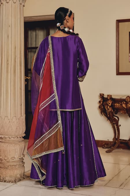 Shop Ajiesh Oberoi Purple Silk, Tissue Zari, Sequins, Embroidery, Raatrani Elegance Sharara Set at Aza Fashions Shop_Ajiesh Oberoi_Purple Silk, Tissue Zari, Sequins, Embroidery, Raatrani Elegance Sharara Set _at_Aza_Fashions