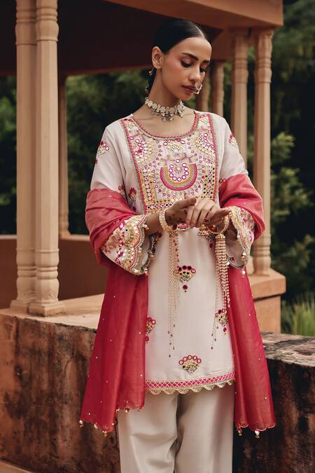 Ajiesh Oberoi Ivory Tissue Mirrors, Embroidery, Sequins Round Noorani Grace Kurta Salwar Set Online at Aza Fashions Ajiesh Oberoi_Ivory Tissue Mirrors, Embroidery, Sequins Round Noorani Grace Kurta Salwar Set _Online_at_Aza_Fashions