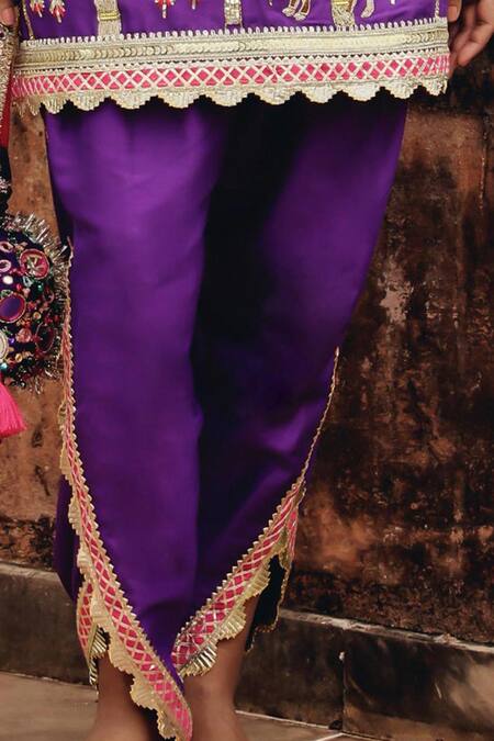 Ajiesh Oberoi Purple Silk, Organza Embroidery, Mirrors, Metallic Thread, Mehfil Dhoti Pant Set Online at Aza Fashions Ajiesh Oberoi_Purple Silk, Organza Embroidery, Mirrors, Metallic Thread, Mehfil Dhoti Pant Set _Online_at_Aza_Fashions