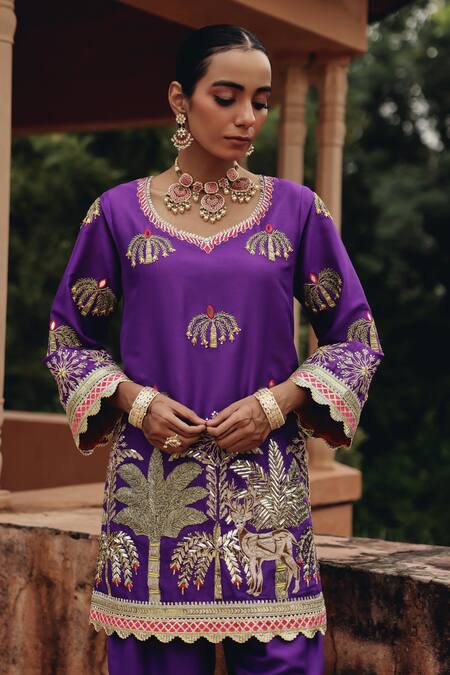 Buy Ajiesh Oberoi Purple Silk, Organza Embroidery, Mirrors, Metallic Thread, Mehfil Dhoti Pant Set Online at Aza Fashions Buy_Ajiesh Oberoi_Purple Silk, Organza Embroidery, Mirrors, Metallic Thread, Mehfil Dhoti Pant Set _Online_at_Aza_Fashions