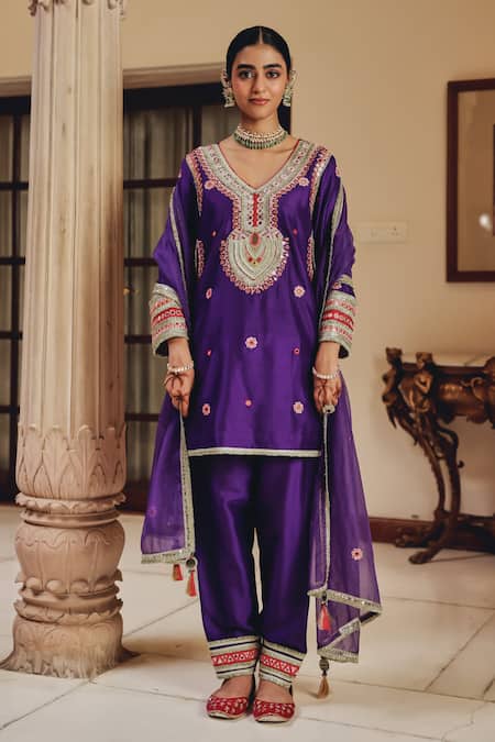 Shop Ajiesh Oberoi Purple Silk, Tissue Mirrors, Beads, Embroidery, Sequins Sahar Kurta Salwar Set Online at Aza Fashions Shop_Ajiesh Oberoi_Purple Silk, Tissue Mirrors, Beads, Embroidery, Sequins Sahar Kurta Salwar Set _Online_at_Aza_Fashions