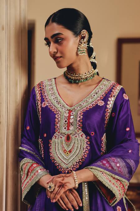 Ajiesh Oberoi Purple Silk, Tissue Mirrors, Beads, Embroidery, Sequins Sahar Kurta Salwar Set at Aza Fashions Ajiesh Oberoi_Purple Silk, Tissue Mirrors, Beads, Embroidery, Sequins Sahar Kurta Salwar Set _at_Aza_Fashions