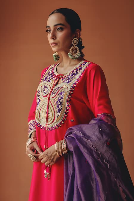 Buy Ajiesh Oberoi Pink Tissue Mirrors, Embroidery, Sequins, Beads, Noor-e-gulabi Kurta Pant Set Online at Aza Fashions Buy_Ajiesh Oberoi_Pink Tissue Mirrors, Embroidery, Sequins, Beads, Noor-e-gulabi Kurta Pant Set _Online_at_Aza_Fashions