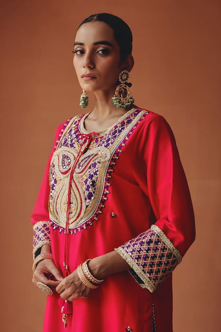 Shop Ajiesh Oberoi Pink Tissue Mirrors, Embroidery, Sequins, Beads, Noor-e-gulabi Kurta Pant Set Online at Aza Fashions Shop_Ajiesh Oberoi_Pink Tissue Mirrors, Embroidery, Sequins, Beads, Noor-e-gulabi Kurta Pant Set _Online_at_Aza_Fashions