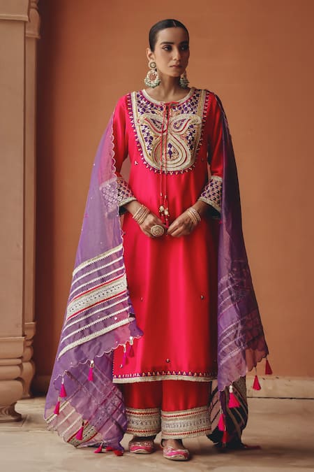 Ajiesh Oberoi Pink Tissue Mirrors, Embroidery, Sequins, Beads, Noor-e-gulabi Kurta Pant Set at Aza Fashions Ajiesh Oberoi_Pink Tissue Mirrors, Embroidery, Sequins, Beads, Noor-e-gulabi Kurta Pant Set _at_Aza_Fashions