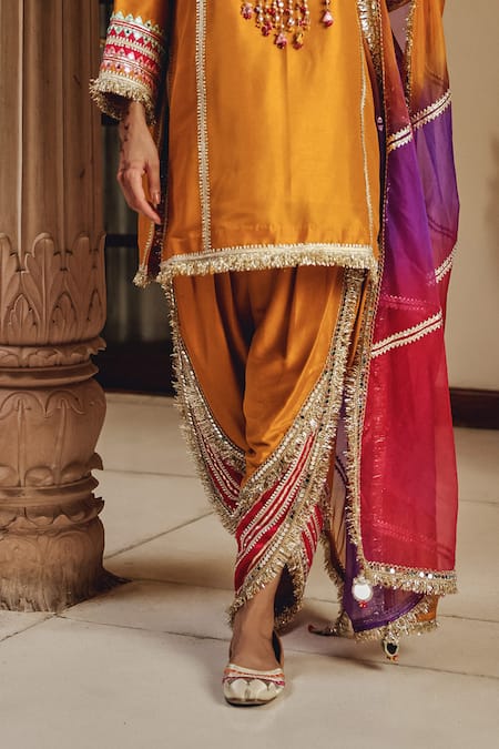 Ajiesh Oberoi_Mustard Silk, Organza Gota Patti, Mirrors, Ruhira Kurta Patiala Salwar Set _Online_at_Aza_Fashions
