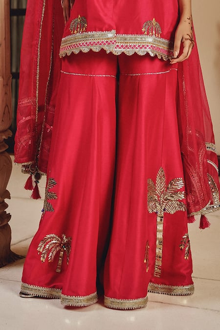 Ajiesh Oberoi Pink Silk, Organza Embroidery, Mirrors, Tassels, Rani Bahaar Glam Gharara Set Online at Aza Fashions Ajiesh Oberoi_Pink Silk, Organza Embroidery, Mirrors, Tassels, Rani Bahaar Glam Gharara Set _Online_at_Aza_Fashions