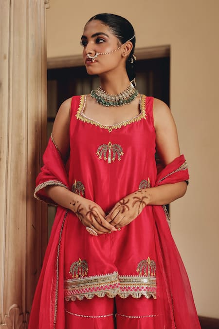 Buy Ajiesh Oberoi Pink Silk, Organza Embroidery, Mirrors, Tassels, Rani Bahaar Glam Gharara Set Online at Aza Fashions Buy_Ajiesh Oberoi_Pink Silk, Organza Embroidery, Mirrors, Tassels, Rani Bahaar Glam Gharara Set _Online_at_Aza_Fashions