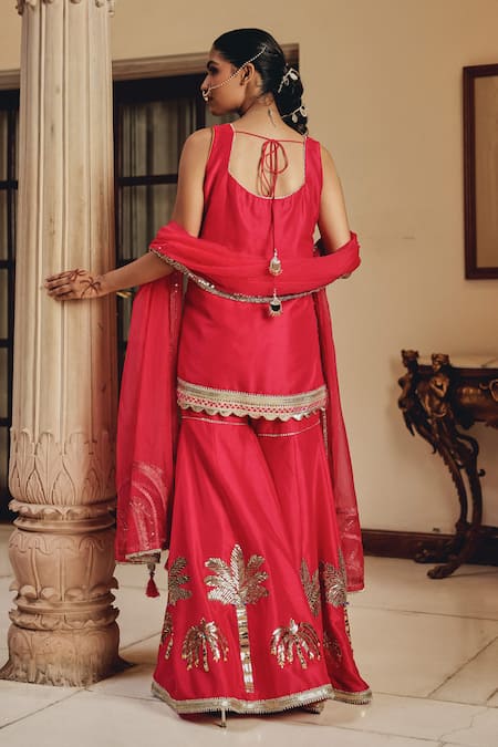 Shop Ajiesh Oberoi Pink Silk, Organza Embroidery, Mirrors, Tassels, Rani Bahaar Glam Gharara Set at Aza Fashions Shop_Ajiesh Oberoi_Pink Silk, Organza Embroidery, Mirrors, Tassels, Rani Bahaar Glam Gharara Set _at_Aza_Fashions