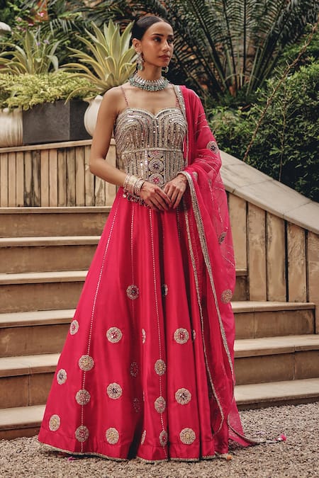 Ajiesh Oberoi Silver Silk, Organza Mirrors, Sequins, Beads, Radiance Blouse Skirt Set 