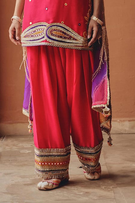 Ajiesh Oberoi Pink Silk, Organza Embroidery, Mirrors, Gota Sitara-e-chamak Kurta Salwar Set Online at Aza Fashions Ajiesh Oberoi_Pink Silk, Organza Embroidery, Mirrors, Gota Sitara-e-chamak Kurta Salwar Set _Online_at_Aza_Fashions