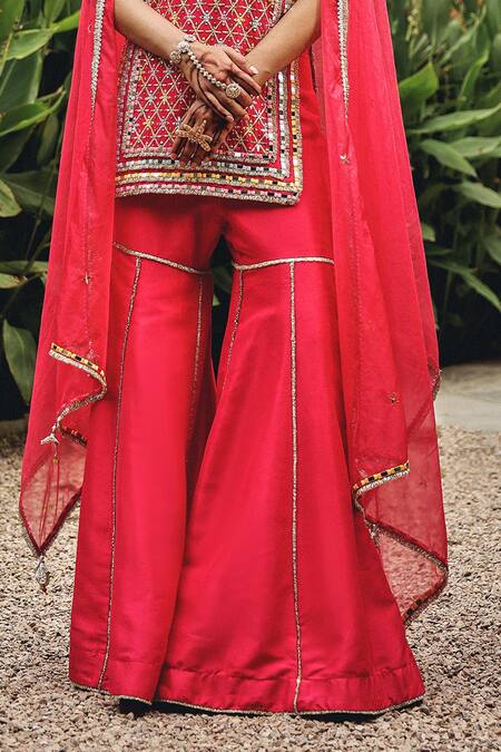 Ajiesh Oberoi Pink Silk, Organza Mirrors, Embroidery, Sunehri Sargam Kurta Gharara Set Online at Aza Fashions Ajiesh Oberoi_Pink Silk, Organza Mirrors, Embroidery, Sunehri Sargam Kurta Gharara Set _Online_at_Aza_Fashions