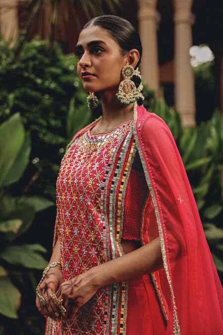 Buy Ajiesh Oberoi Pink Silk, Organza Mirrors, Embroidery, Sunehri Sargam Kurta Gharara Set Online at Aza Fashions Buy_Ajiesh Oberoi_Pink Silk, Organza Mirrors, Embroidery, Sunehri Sargam Kurta Gharara Set _Online_at_Aza_Fashions