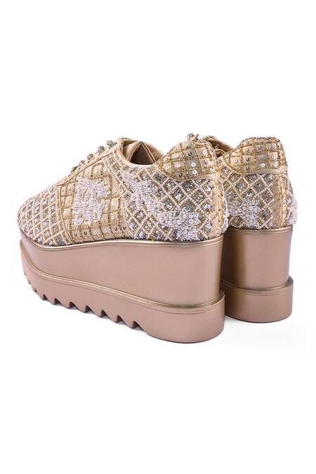 Anaar_Gold Shehzaadi Wedge Sneakers _Online_at_Aza_Fashions