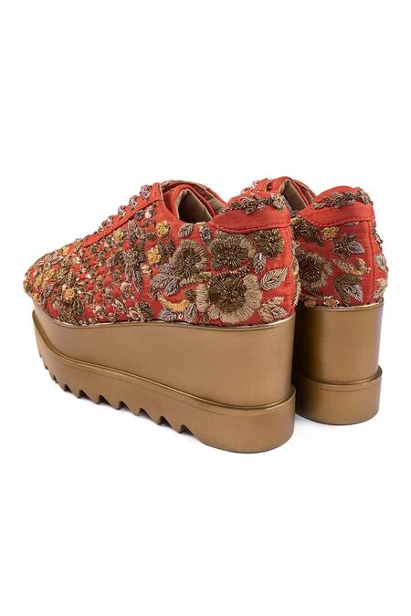 Anaar_Rust Sitara Wedge Sneakers _Online_at_Aza_Fashions