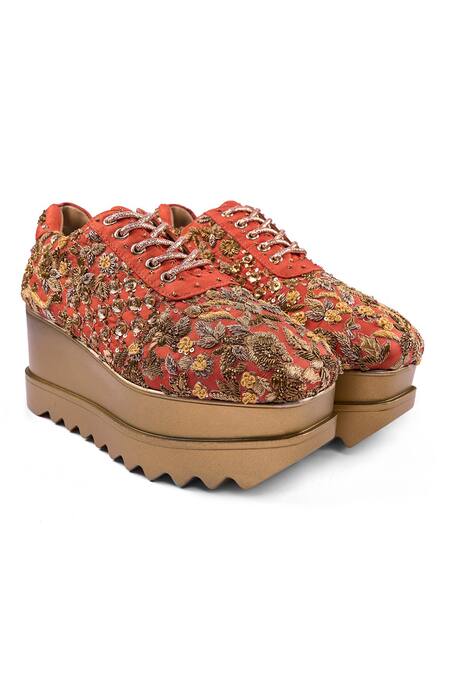 Buy_Anaar_Rust Sitara Wedge Sneakers _Online_at_Aza_Fashions