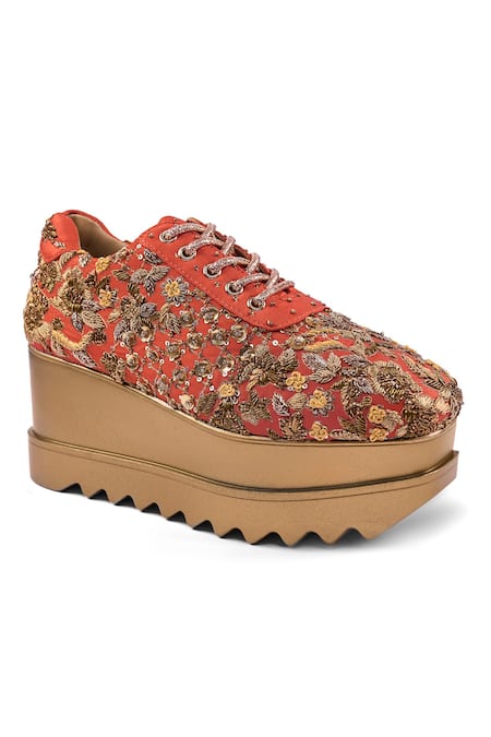 Shop_Anaar_Rust Sitara Wedge Sneakers _Online_at_Aza_Fashions