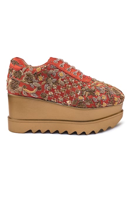 Anaar_Rust Sitara Wedge Sneakers _at_Aza_Fashions