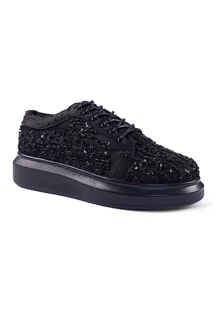 Buy_Anaar_Black Bijli Nova Classic Embroidered Sneakers _Online_at_Aza_Fashions
