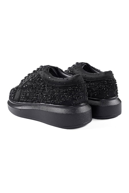 Shop_Anaar_Black Bijli Nova Classic Embroidered Sneakers _Online_at_Aza_Fashions
