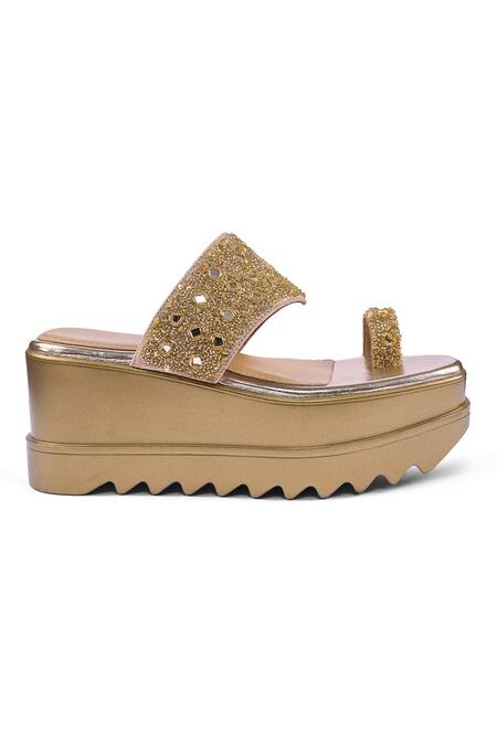 Buy Anaar Gold Beads, Sequins, Mirrors Maharani Embroidered Wedges Online at Aza Fashions Buy_Anaar_Gold Beads, Sequins, Mirrors Maharani Embroidered Wedges _Online_at_Aza_Fashions