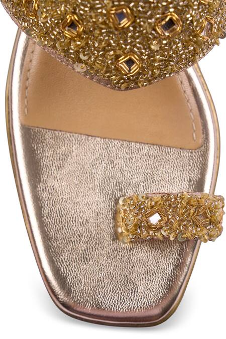 Shop Anaar Gold Beads, Sequins, Mirrors Maharani Embroidered Wedges Shop_Anaar_Gold Beads, Sequins, Mirrors Maharani Embroidered Wedges