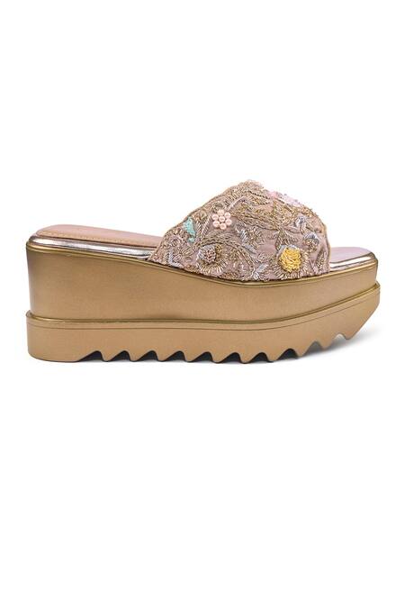 Anaar_Gold Embroidery, Beads, Pearls Bollynight Wedges _Online_at_Aza_Fashions