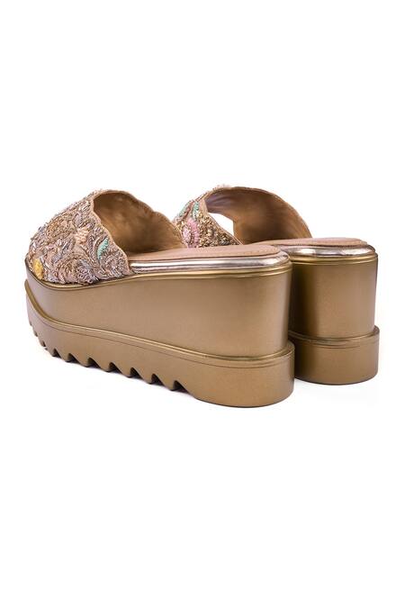 Buy_Anaar_Gold Embroidery, Beads, Pearls Bollynight Wedges _Online_at_Aza_Fashions