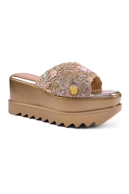 Shop_Anaar_Gold Embroidery, Beads, Pearls Bollynight Wedges _Online_at_Aza_Fashions