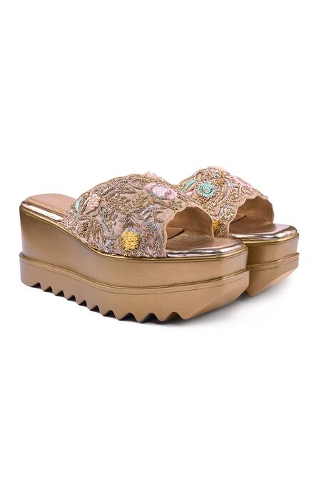 Anaar_Gold Embroidery, Beads, Pearls Bollynight Wedges _at_Aza_Fashions