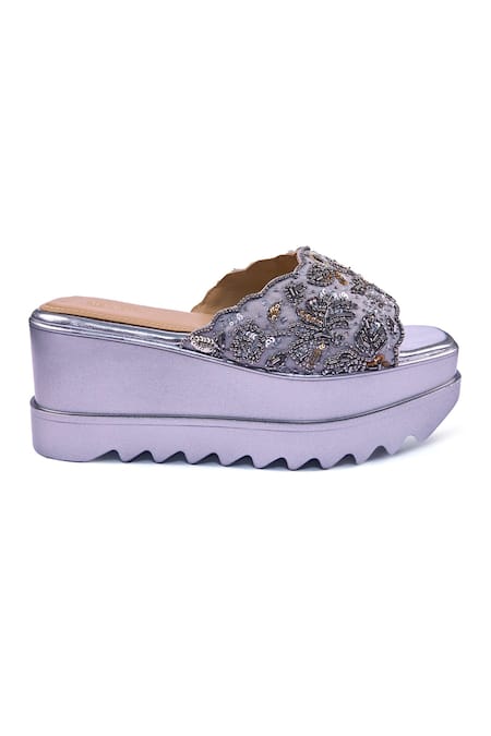 Shop_Anaar_Gray Beads, Sequins, Embroidery Bejewelled Barfi Wedges _Online_at_Aza_Fashions