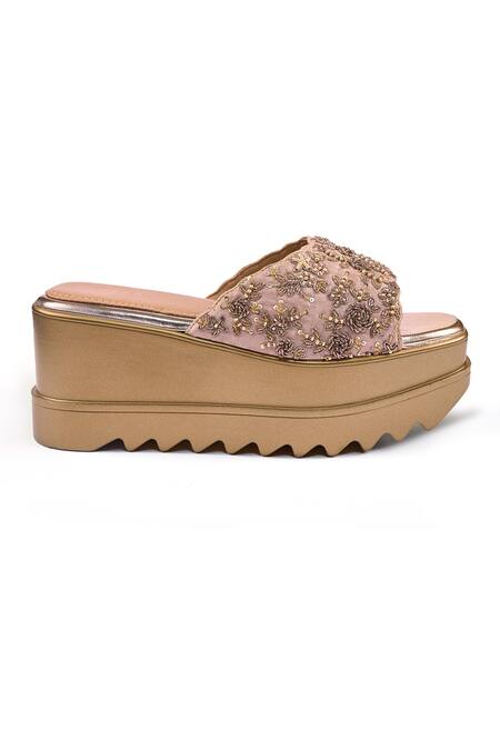 Anaar_Gold Beads, Embroidery, Sequins Jhumka Crew Wedges _Online_at_Aza_Fashions