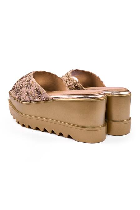 Buy_Anaar_Gold Beads, Embroidery, Sequins Jhumka Crew Wedges _Online_at_Aza_Fashions