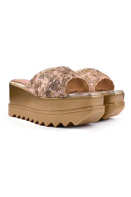 Anaar_Gold Beads, Embroidery, Sequins Jhumka Crew Wedges _at_Aza_Fashions