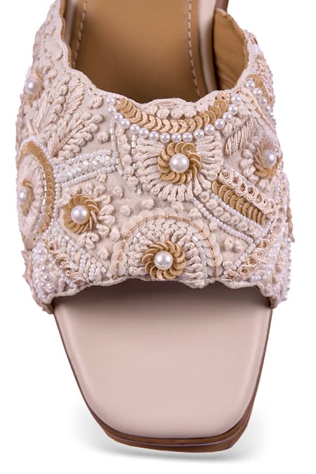 Shop_Anaar_Off White Embroidery, Beads, Sequins, Pearls Cloudsicle Wedge Sandals 