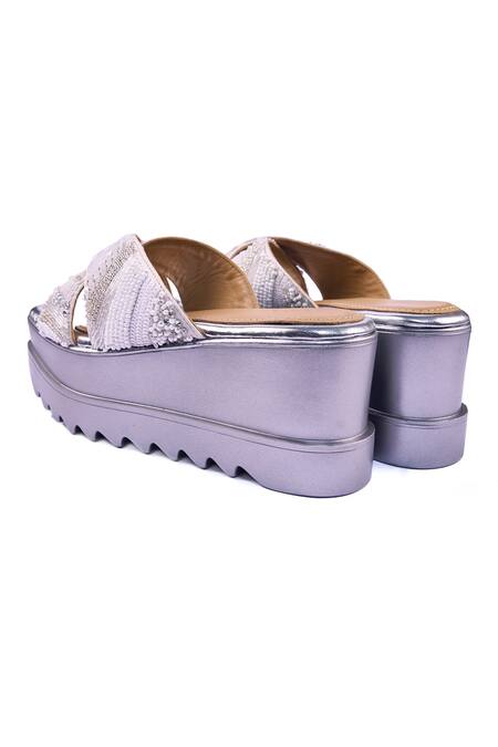 Anaar_Off White Sequins, Beads, Embroidery Silver Lining Wedges _Online_at_Aza_Fashions