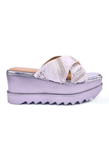 Buy_Anaar_Off White Sequins, Beads, Embroidery Silver Lining Wedges _Online_at_Aza_Fashions