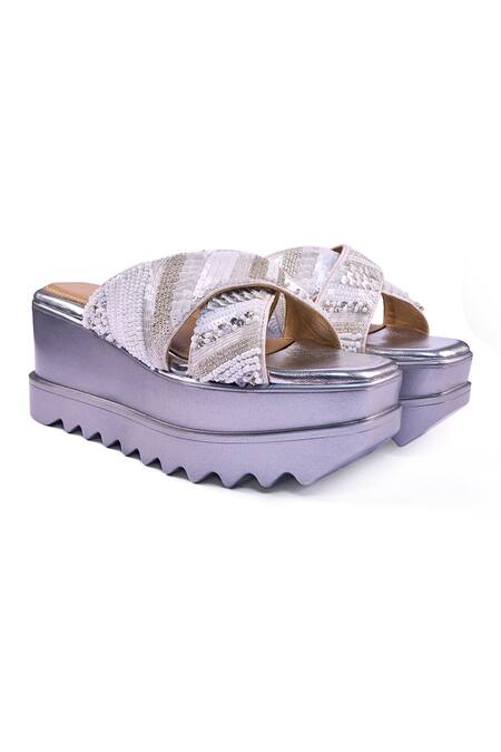 Shop_Anaar_Off White Sequins, Beads, Embroidery Silver Lining Wedges _Online_at_Aza_Fashions