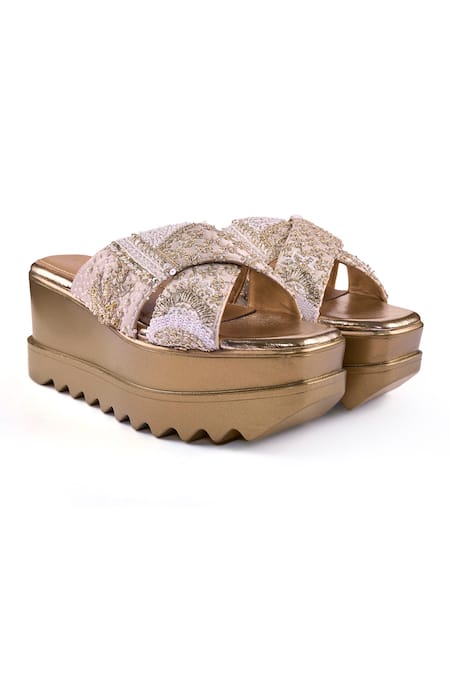 Shop_Anaar_Off White Embroidery, Sequins, Beads Gilded Age Wedge Sandals _Online_at_Aza_Fashions